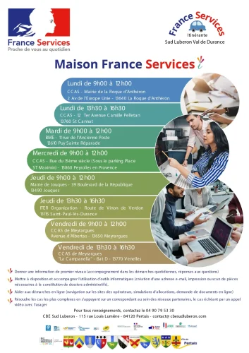 Affiche France Services itinérante 2026 CBE Sud Luberon Val de Durance